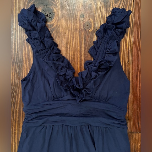 LILY PULITIZER Leena Midi True Navy Ruffle Neckline Dress - Picture 4 of 8